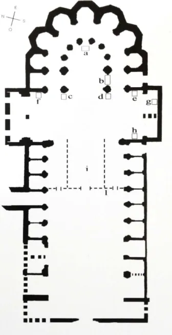 Fig. 10) Napoli, Chiesa del Convento di San Lorenzo Maggiore,  ricostruzione della pianta dopo le modifiche architettoniche con  posi-zionamento del coro e del tramezzo