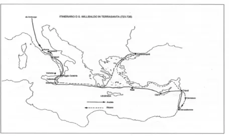 Fig. 5. Itinerario di Willibaldo (da Dalena, Itinerari medievali) 