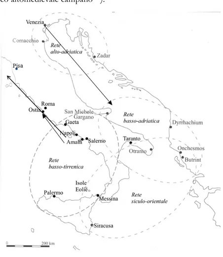 Fig. 4. Le reti di commercio  tra VIII e IX secolo (rielaborata da  Hodges 2012) 