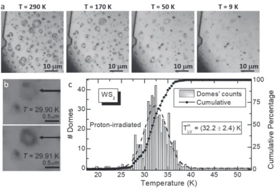 Fig. 5. – (a) Optical images of the same area of an irradiated WS 2 ﬂake at diﬀerent temperatures.