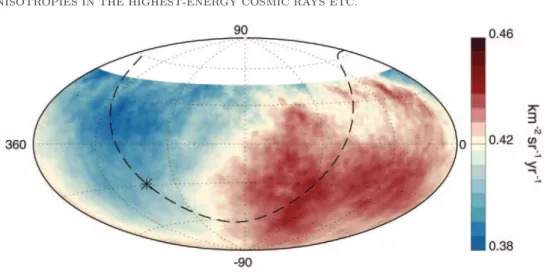 Fig. 2. – The distribution of the arrival direction of cosmic rays in equatorial coordinates, smoothed with a 45 ◦ top-hat function