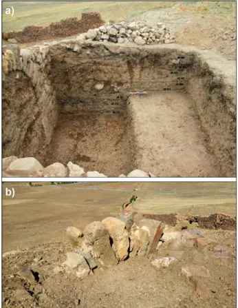 Fig. 9 – a) Layers structure in the excavation area (elaborated by  F. Susanna) and b) the arch structure after cleaning of the area.