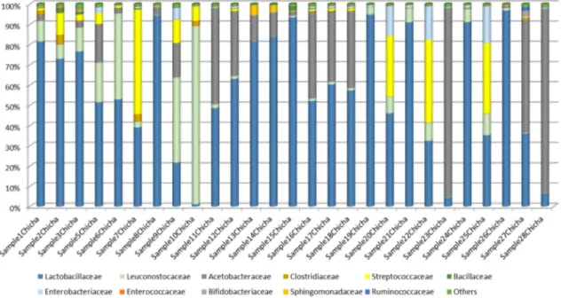 Figure 4. Bacterial community composition at family level of the 27 chicha samples. 