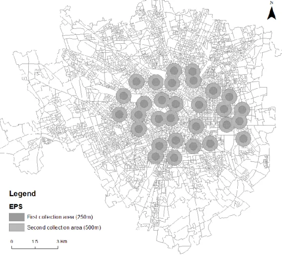 Figure 4. Collection points for the empty packs surveys in the city of Milan (2011- (2011-2012)