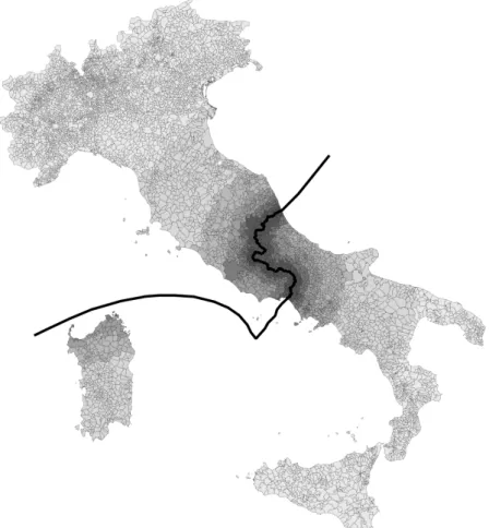 Figure 1: Target and comparison municipalities in the Italian tax experiment