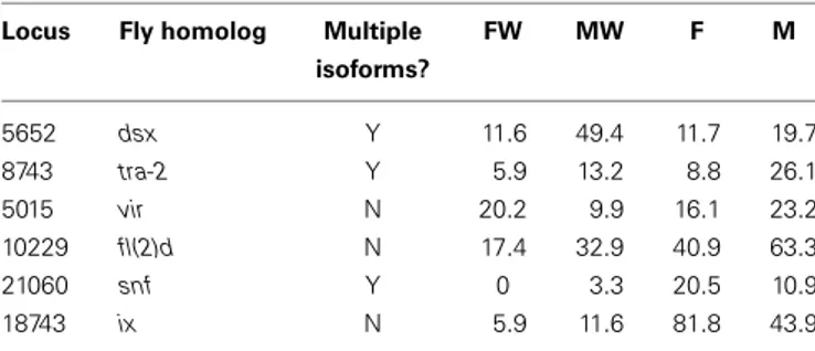 Table 2 shows the expression levels for the identified leafhopper sex determination genes.
