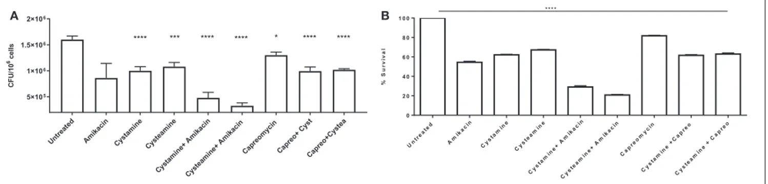 FIGURE 7 | Synergy effect of cysteamine and cystamine with aminoglycosides in GLS model