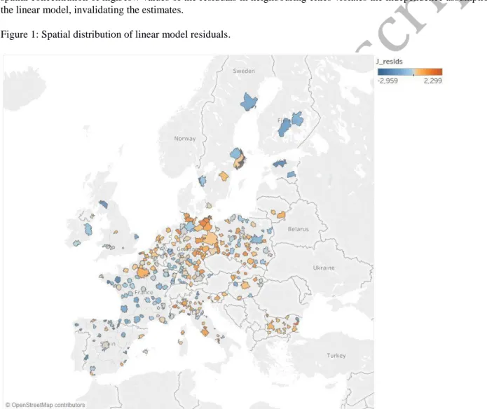 Figure 1: Spatial distribution of linear model residuals. 