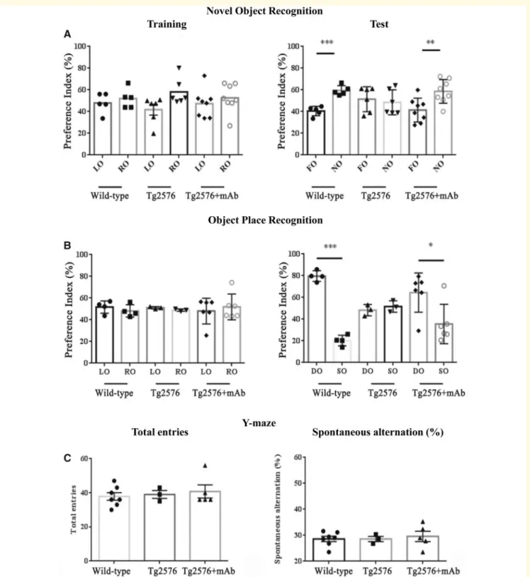 Figure 4 Improved cognition in Tg-Alzheimer’s disease (Tg2576) mice immunized with 12A12mAb
