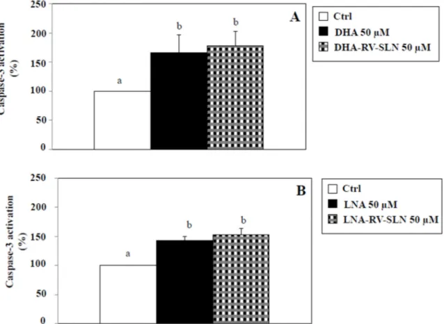 Figure 6. Effect of free LNA or LNA encapsulated in RV-SLN on caspase-3 activation in HT-29 CRC  cells