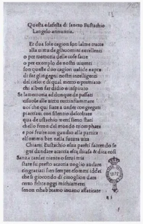 Figure 1 – Rappresentazione di Sant’Eustachio, [s.n.t., but Florence, Miscomini, before  1492], f