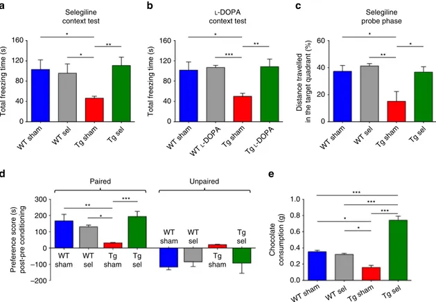 Figure 7 | Sub-chronic selegiline or L -DOPA treatment rescues memory performance and reward processing in Tg2576 mice