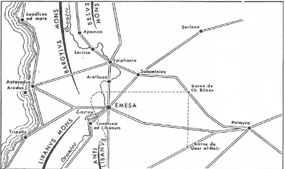 Figura 1: frontiere di Emesa (da S EYRIG , Antiquités syriennes: 76. Caractères de  l’histoire d’Emese, cit., p
