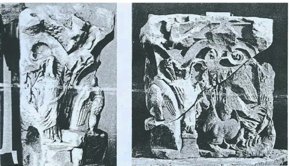 Figura 7: il capitello riportante il betilo di Elagabalus e le due paredre (da V ON 