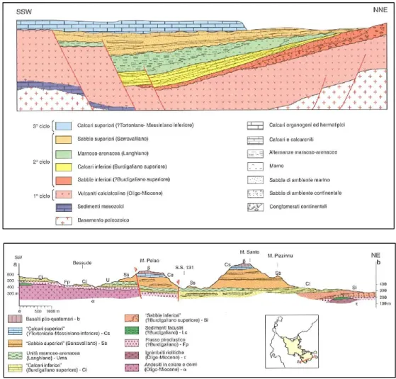 Fig. 6. Colonne stratigrafiche delle  successioni  mioceniche  del  2°  e  3° 