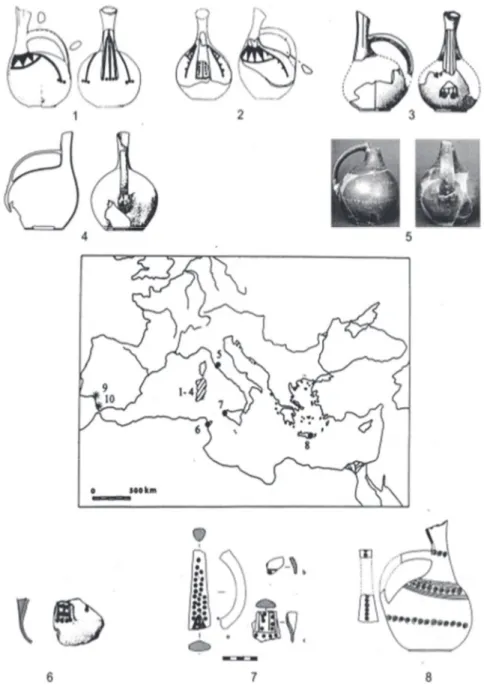 Fig. 5. Carta di distribuzione rinvenimento brocche askoidi nel Mediterraneo (da L O  S CHIAVO  2008)