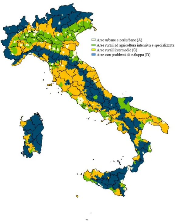 Figura 4 – Le aree urbane e rurali in Italia. (Fonte: MiPAAF, 2014) 