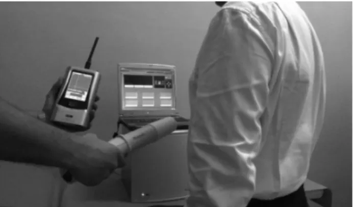 Figure 2  TRIMprob Medical Device. The system is composed of the  exploratory probe, the receiver (a spectrum analyzer), and a computer with  dedicated software to record patient information and store TRIMprob data.