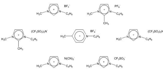 Fig. 5 Esempi di liquidi ionici presenti in commercio. 