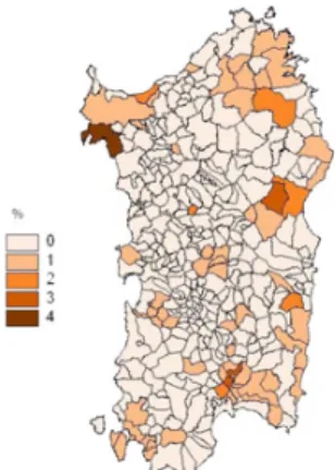 Figure 1. Incidence of a viticulture surface by municipality.