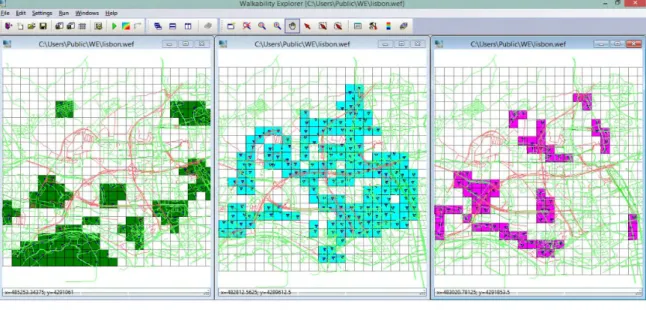 Fig. 1  A screen capture of WE representing the destination cells for different type of attractions and the destination node for each cell 