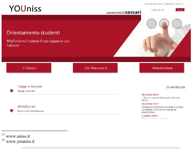 Figura 11 - L'home page del sito istituzionale del COS con la profilazione utenti 