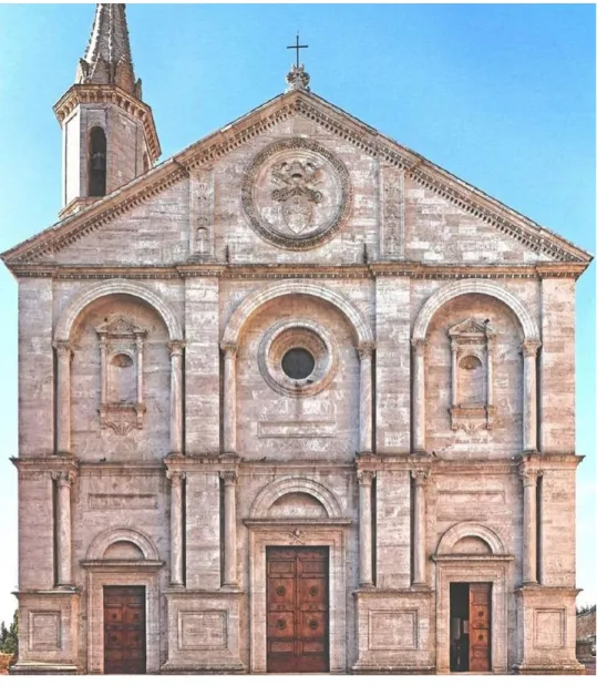 Figura 7. Pienza (Siena). Facciata del duomo, Bernardo Rossellino, 1459-1462 (foto S. Russo, 2013).