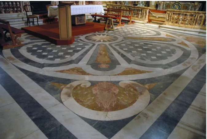 Figure 7. Church of Santa Maria della Scala, floor paving beneath the choir. Design by Giovanni Paolo Panini, execution by  Camillo Zaccaria (photo D.R