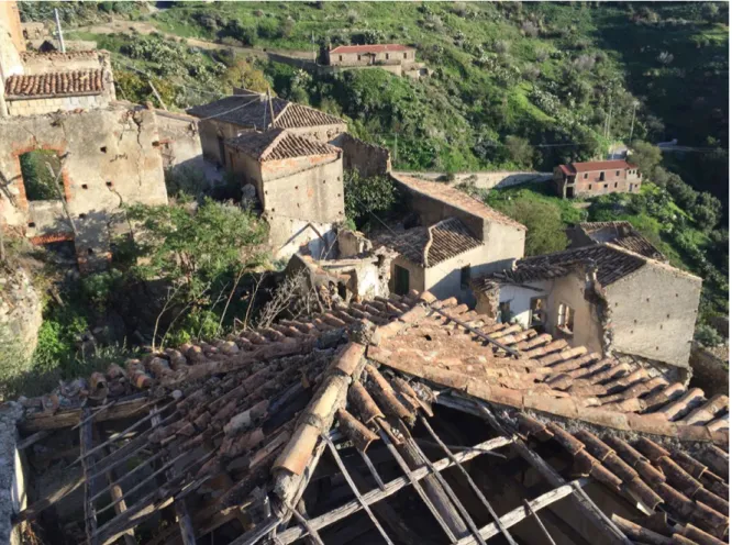 Figure 2. Pentedattilo (Reggio Calabria), top view of some ruined buildings (photo A.M
