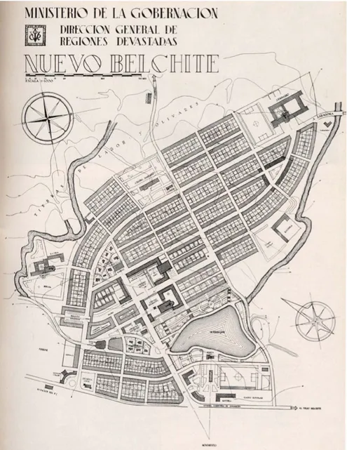 Figura 7. Piano urbano  del nuovo Belchite  costruito accanto le  rovine del vecchio (da 
