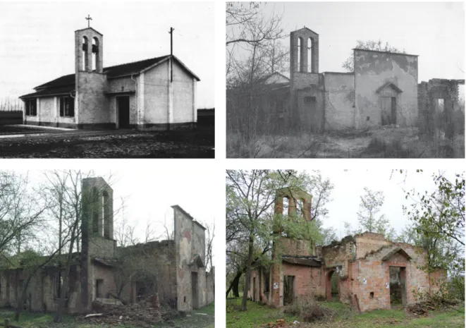 Figure 10-13. La chiesa del Villaggio San Marco, rispettivamente, negli anni Cinquanta (da Molinari 2006, p