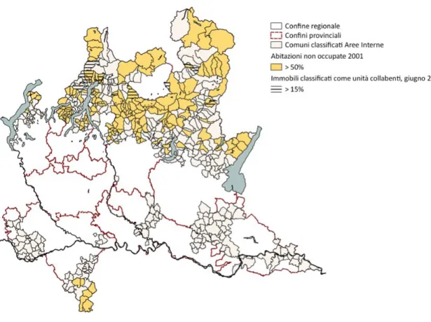 Figura 2. Distribuzione delle abitazioni  non occupate e delle unità collabenti nei territori delle Aree Interne lombarde  (elaborazione di B