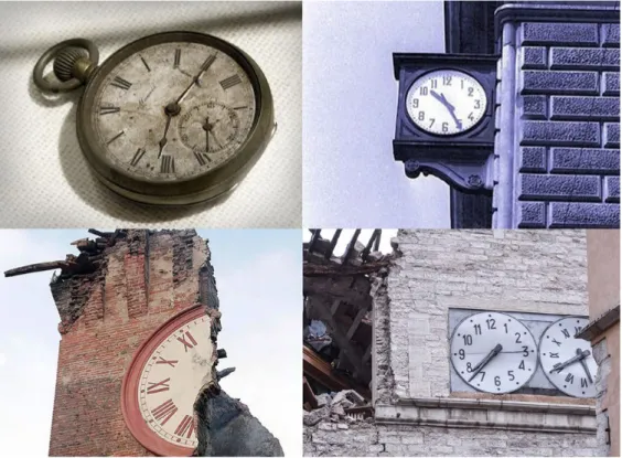 Figura 2. Gli orologi fermi nella storia: in lato a sinistra uno dei tanti orologi che sono rimasti bloccati  alle 8.15, momento dell’esplosione della bomba atomica a Hiroshima in Giappone, https://watch.