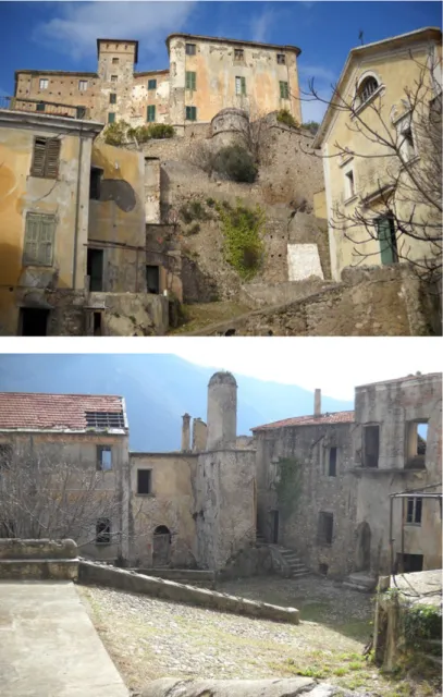 Figure 1-2. Balestrino (Savona). Vedute del  paese abbandonato nel 1953 a seguito di  un movimento franoso che si registrava fin  dal secolo precedente (foto 