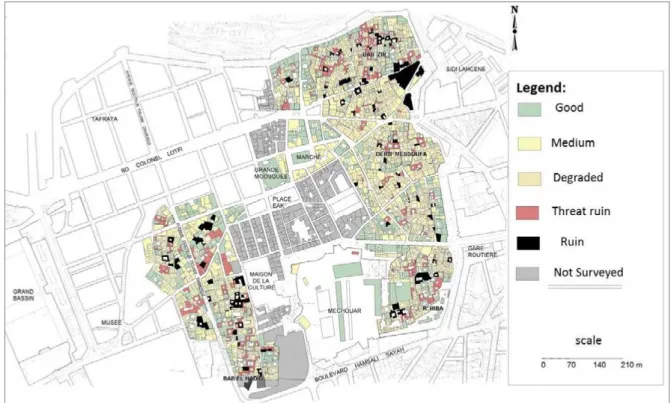 Figure  2.  State  of  the  built  context  of  the  old  town  center  of  Tlemcen  (Medina)  (ANAT  “National  Land  Management  Agency”/Field survey 1998).