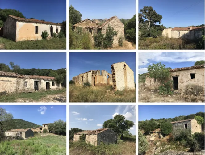 Figura 2. Alcuni esempi di stazzi abbandonati nella regione della Gallura (foto S.E. Pischedda, T