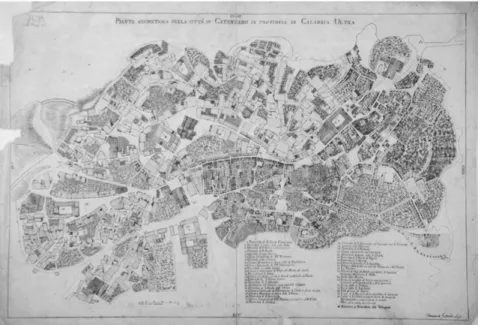 Figura 1. Francesco Gattoleo,  Pianta geometrica della città  di Catanzaro in Provincia di  Calabria Ultra, 1809-1812,  Biblioteca Nazionale di Napoli,  C.G