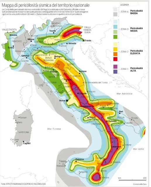 Figura 1. Mappa  di pericolosità  sismica del territorio  nazionale, http:// professionistiperroma