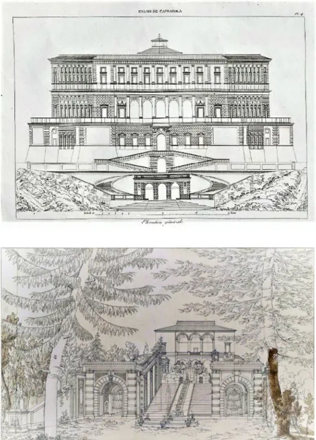 Figure 2-3. François Debret, Palais  de Caprarola. Elevation generale  (in alto) e Casin de Caprarola