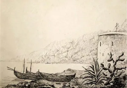 Figura 2. Edward Cheney, Faro di Messina,  23 maggio 1823,  disegno a china e  matita, https://www.maremagnum.