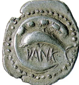 Figura 1. Delfino entro la falce del porto di Messina, dracma  argentea di Zancle, dritto, fine VI secolo a