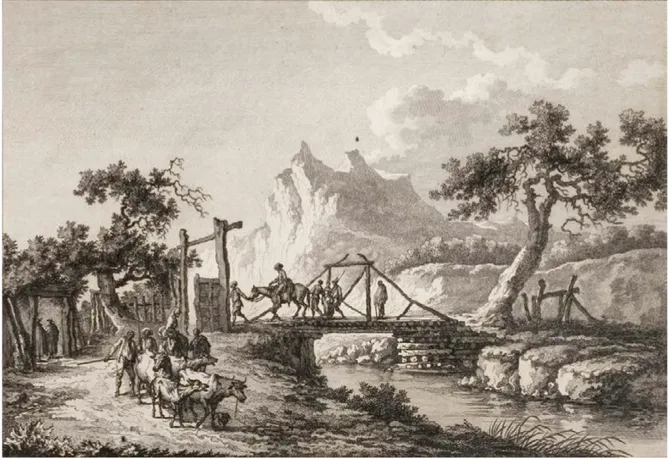 Figura 2. Claude-Louis Châtelet, Pont Rustique construit sur la petite Riviere de Sybaris, incisione di Emmanuel-Jean- Emmanuel-Jean-Nepomucène de Ghendt (Saint-Non 1781-1786, III, 1783, n