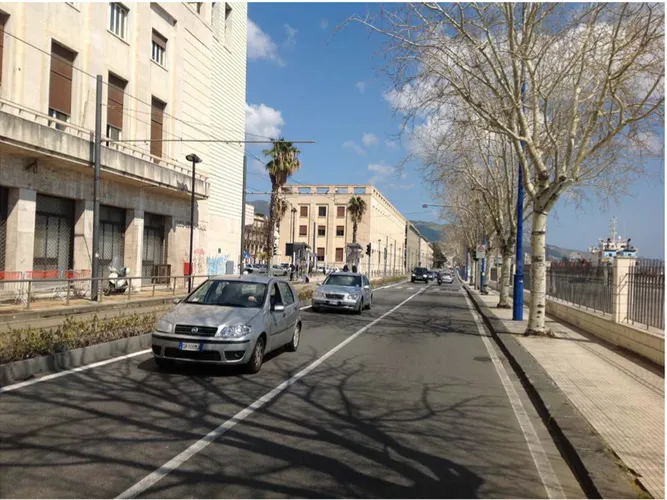 Figura 8. Messina, via Vittorio Emanuele, stazione ottica approssimativamente coincidente con quella utilizzata da  Desprez nel 1778 per la veduta di cui alle figure 1 e 7 (foto N