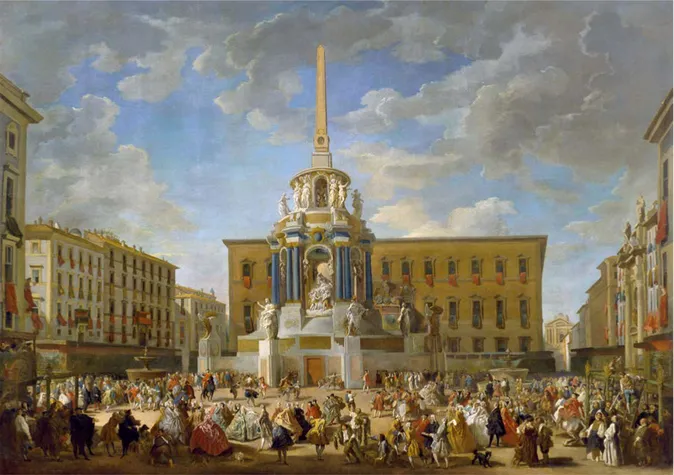 Figure 1. Giovanni Paolo Panini, Festa in Piazza Farnese to Honour the Marriage of the Dauphin of France with the Infanta  of Spain, 1745, oil on canvas, 166 x 238 cm
