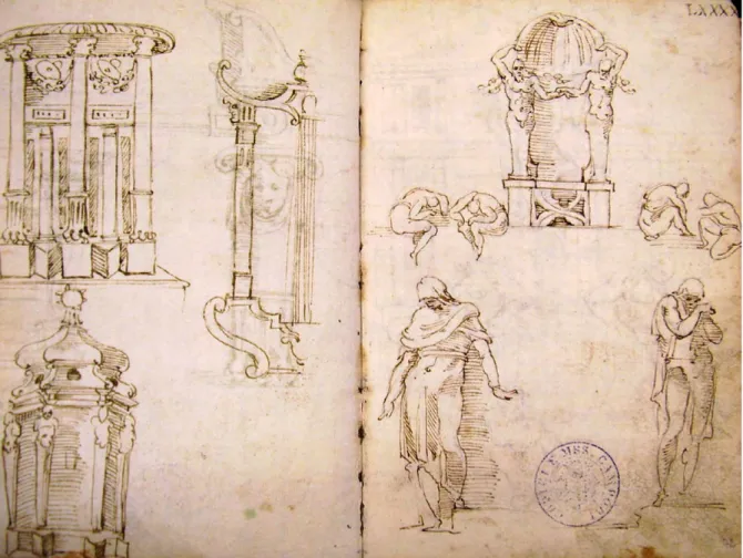 Figura 7. Giovanni Antonio Dosio, Taccuino di Modena, disegno. BEU, Modena, Raccolta Campori 1175 - y Z 22, ff