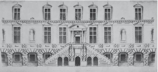 Figura 8. S. Serlio, Hôtel de Ferrare, Fontainebleau. Ipotesi di progetto per la facciata sul giardino, 1550, disegno