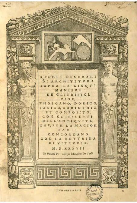 Figura 13. Sebastiano Serlio,  portale, xilografia (da SERLIO 1537,  frontespizio).
