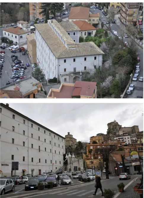 Figura 2. Subiaco, la Casa della  Missione vista dalla Rocca  Abbaziale (foto M. Pistolesi,  2017).
