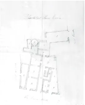 Figura 12. Anonimo, planimetria del pianterreno della casa in via dei  Banchi Vecchi 66-69, via dei Cimatori 4 e vicolo delle Palle 19-21, di  proprietà di Francesco Amici, disegno