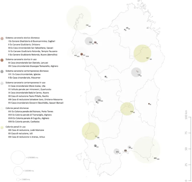 Figura 1. Il sistema carcerario storico in Sardegna (da Cocco, Giannattasio 2016, p. 110)